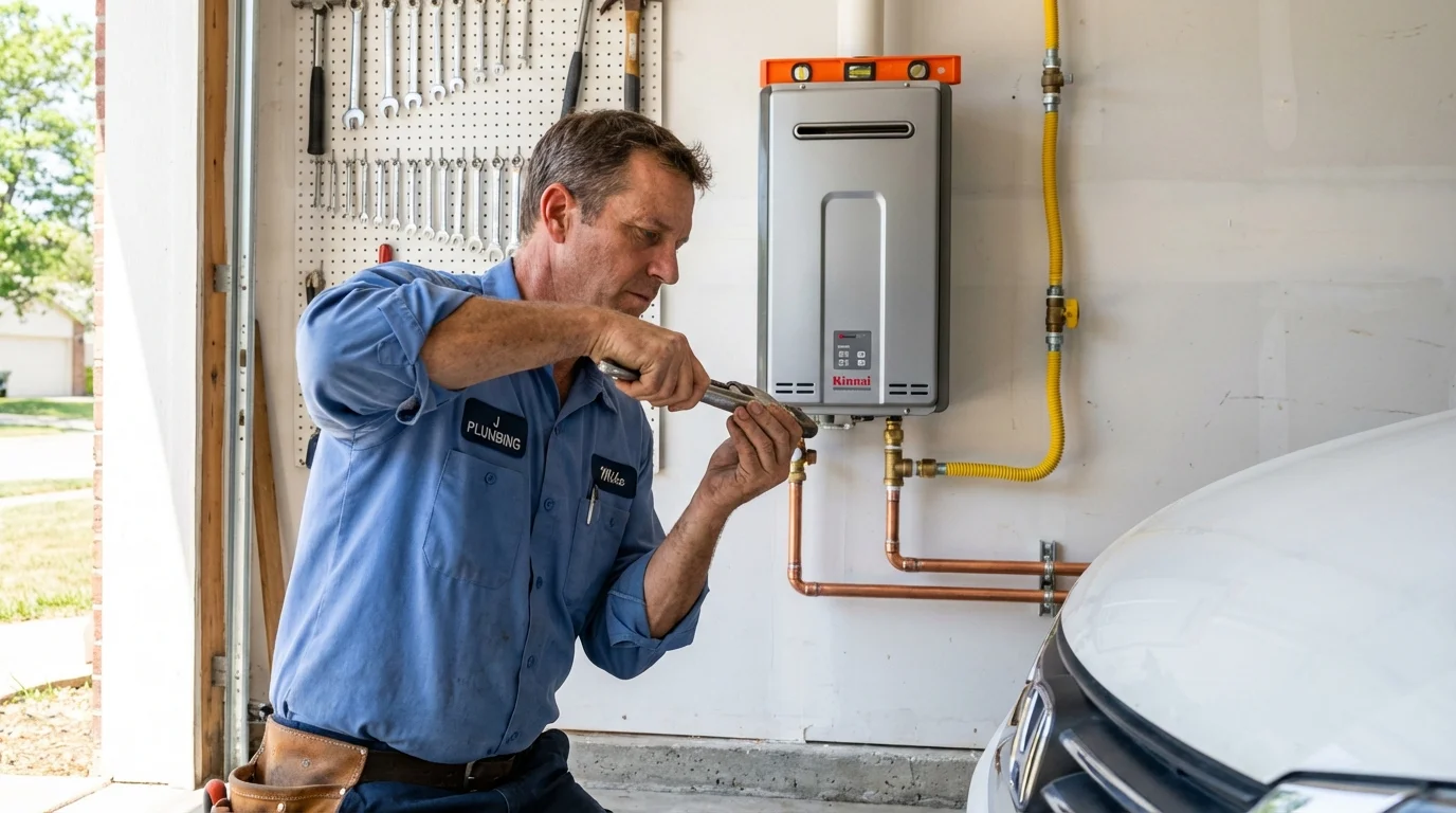 Tankless water heater installation by a Johns Plumbing LLC plumber in English